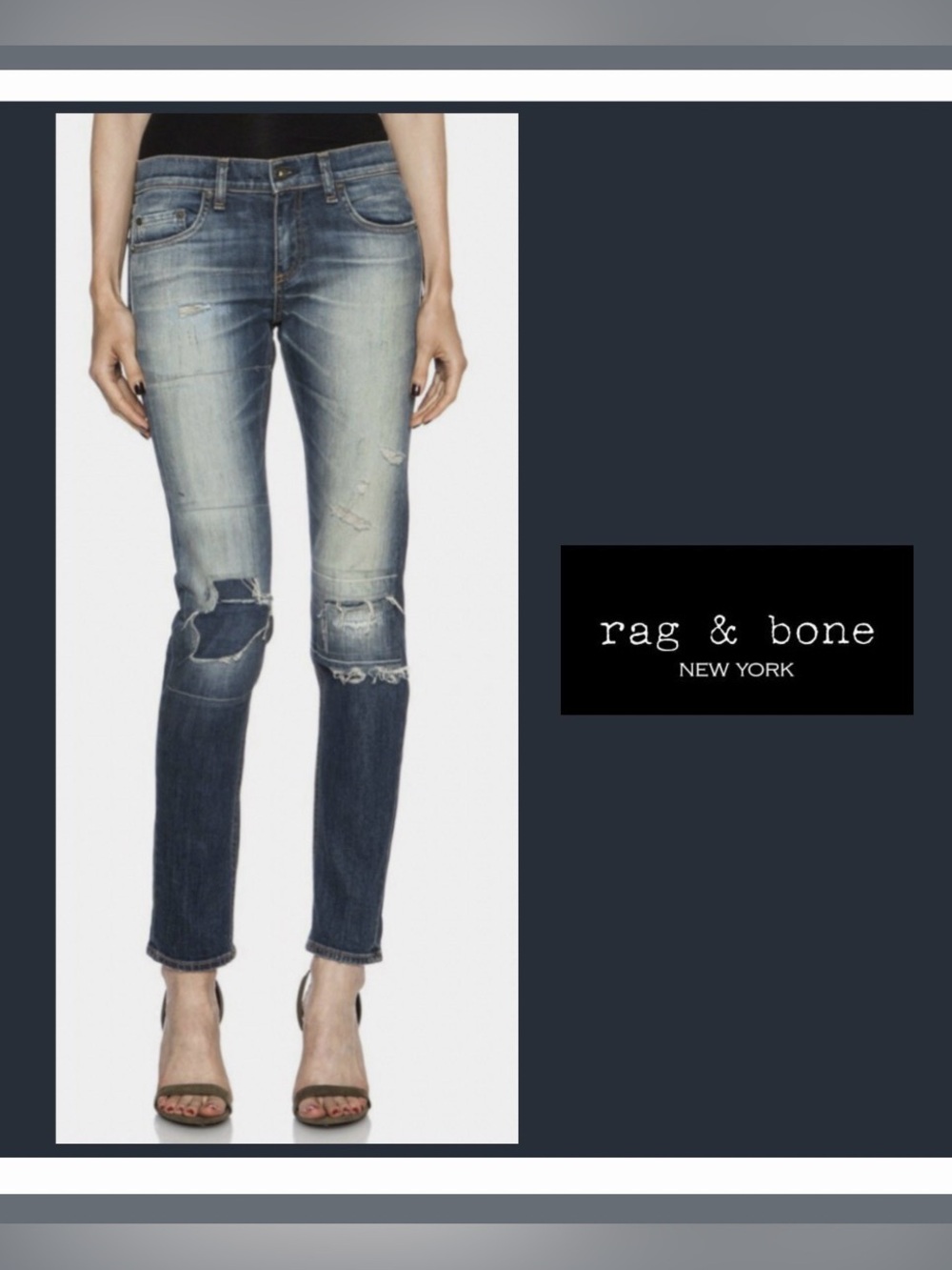 rag & bone The Dre Distressed Skinny Jeans in Surfer Repair Size 26